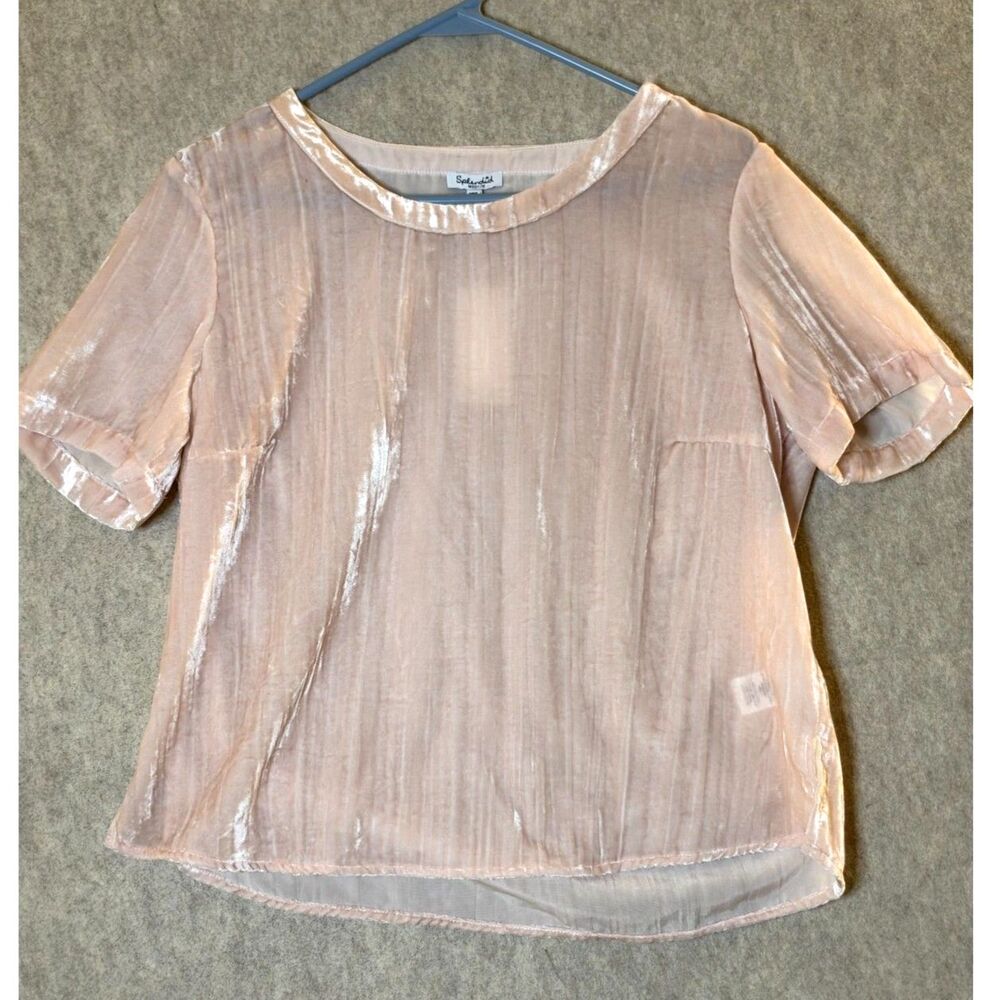 Splendid Velvet Top Women’s M Pink Beige Short Sleeve Crew Neck NWT